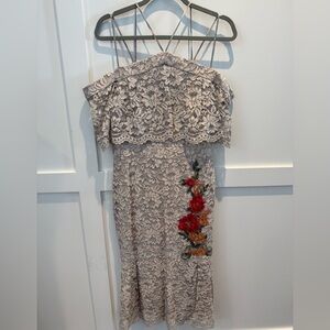 Nicole Miller Silver Lace Overlay Dress
